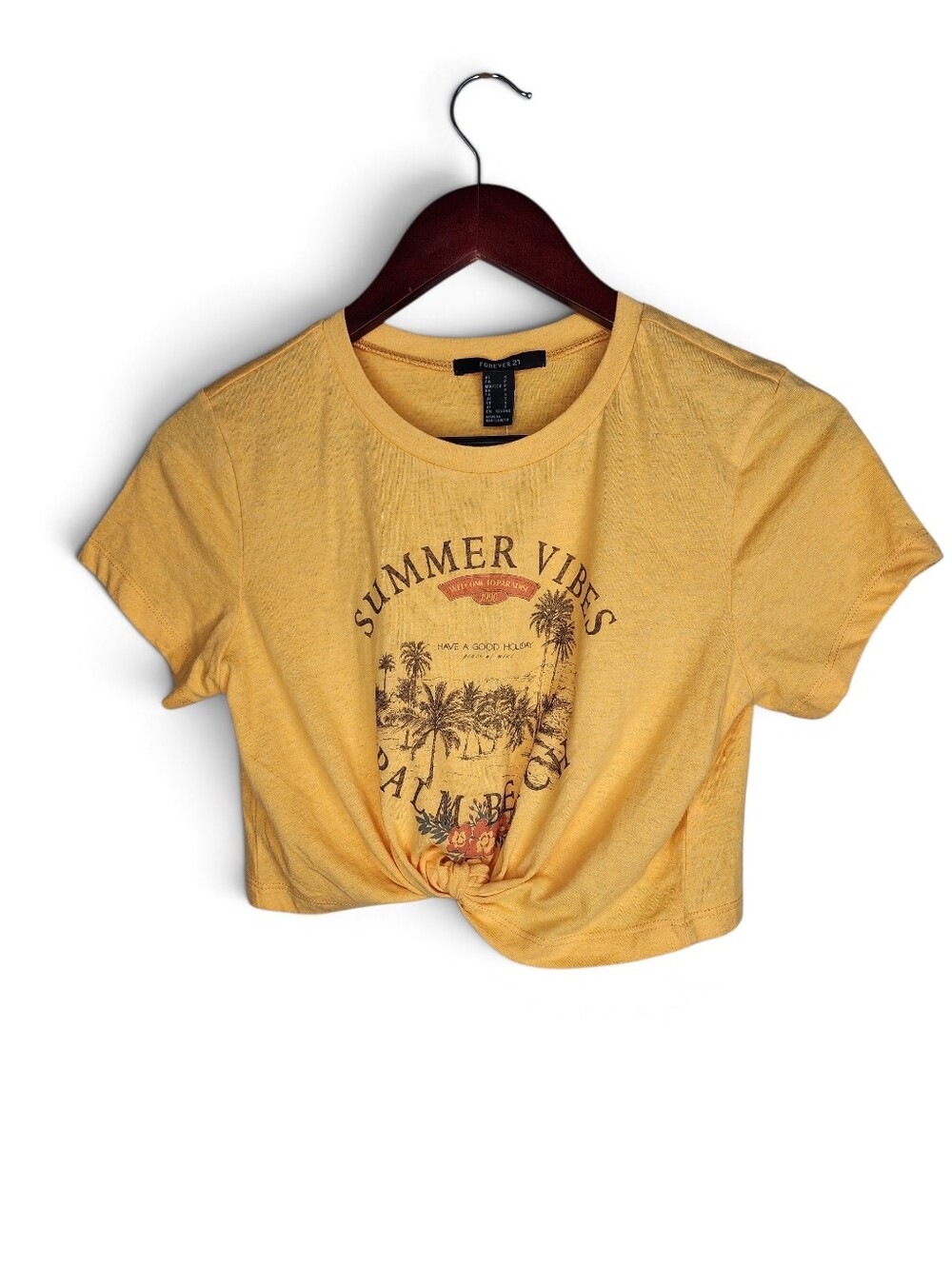 Forever 21 Palm Beach Retro Graphic Baby Tee in Yellow Size S New With Tags